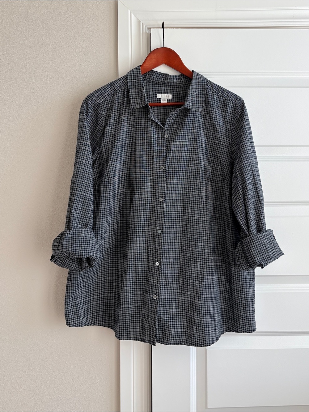 J.Jill Black White Plaid 100% Cotton Button Down Shirt L
